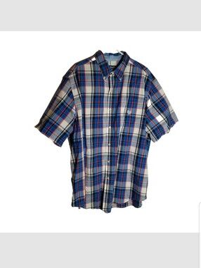 Chaps Shirt Men's 2XLT Tall Blue Plaid Short Sleeve Casual Pocket Button Down